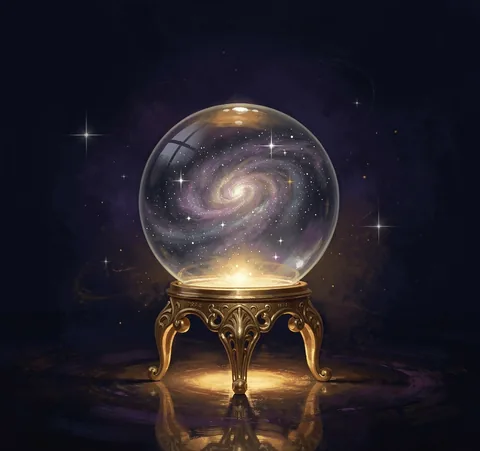 Boule de cristal étoilée sur un trépied doré